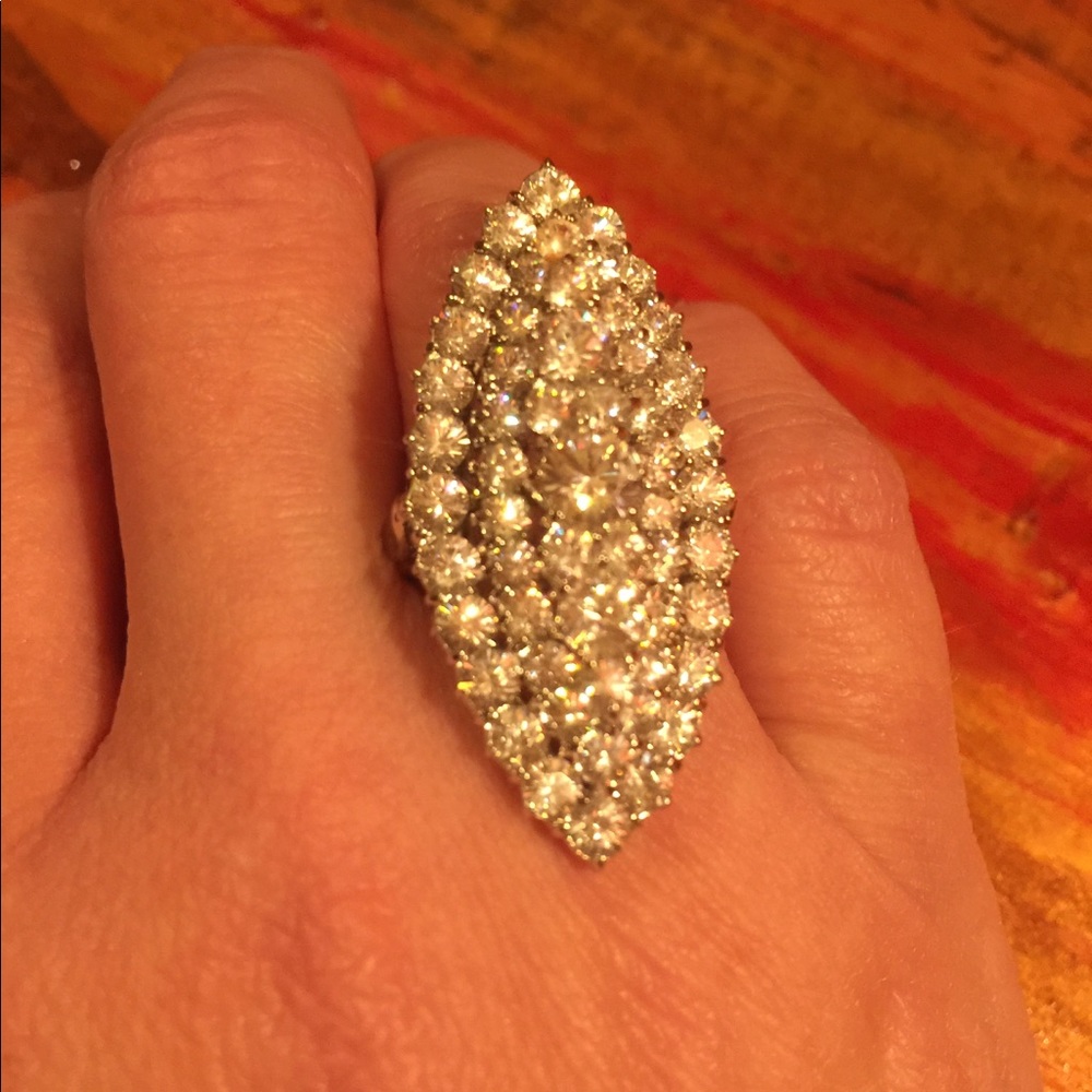 Huge Art Deco CZ SS cocktail ring